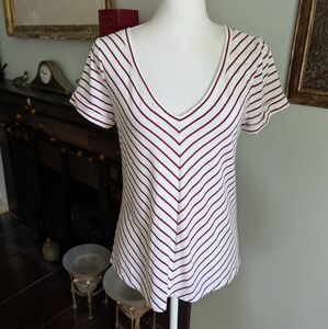White House Black Market Women’s Small Loose Stripe Top Rolled Short Sleeve 80